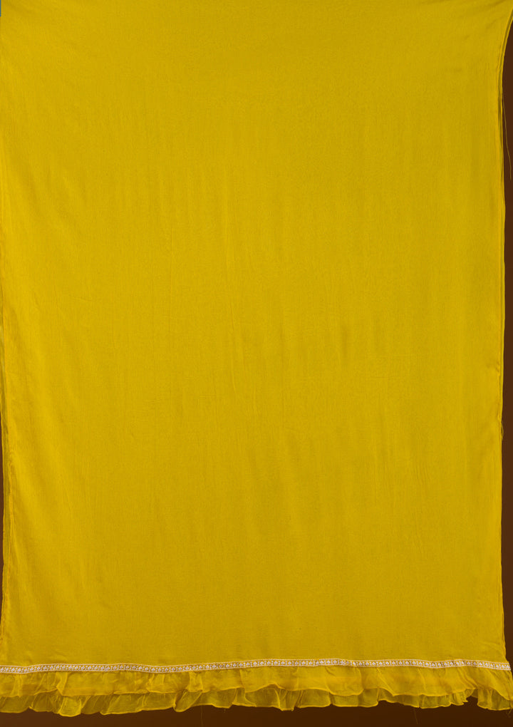 Yellow Threadwork Chiffon Readymade Salwar Suit