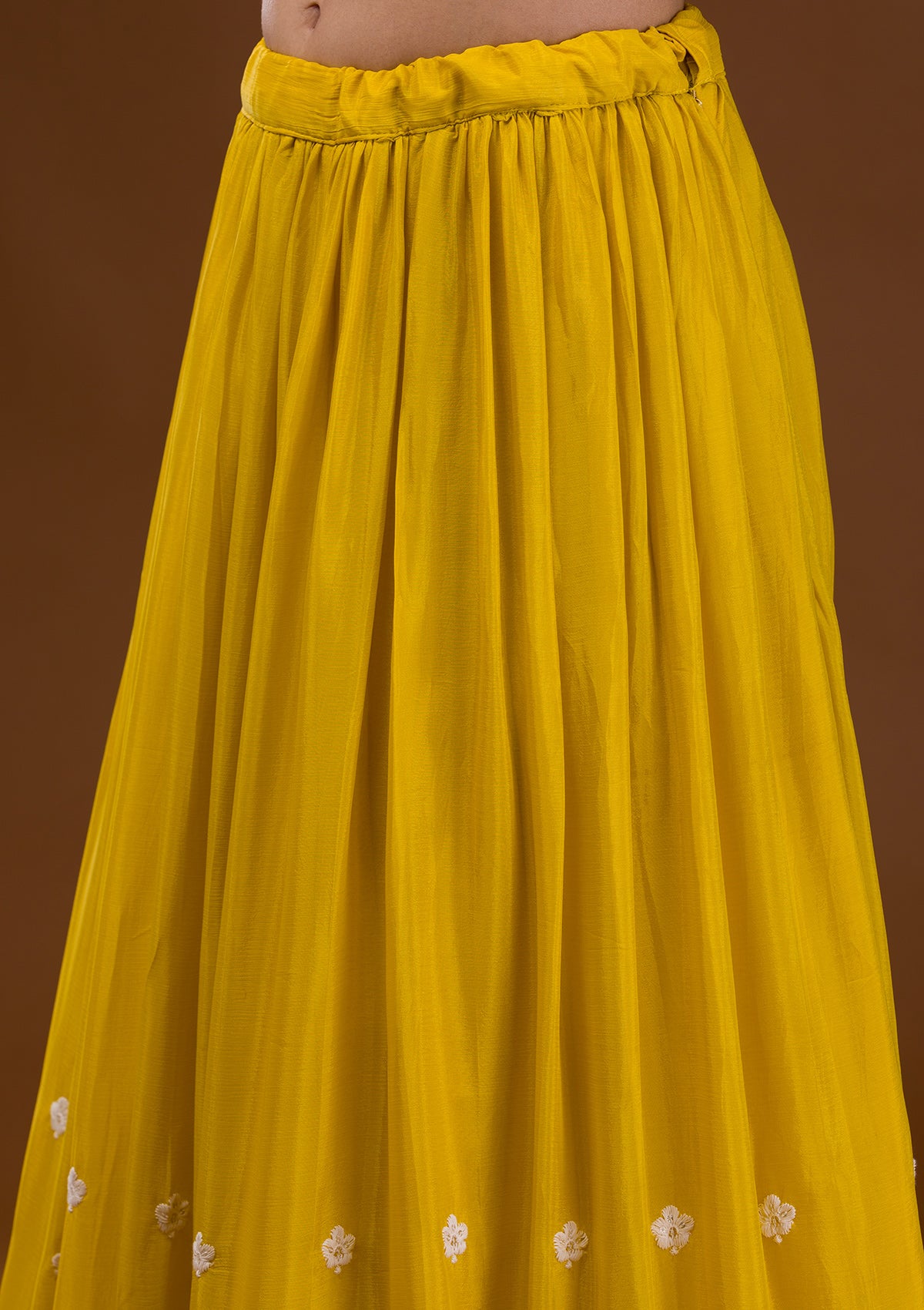 Yellow Threadwork Chiffon Readymade Salwar Suit