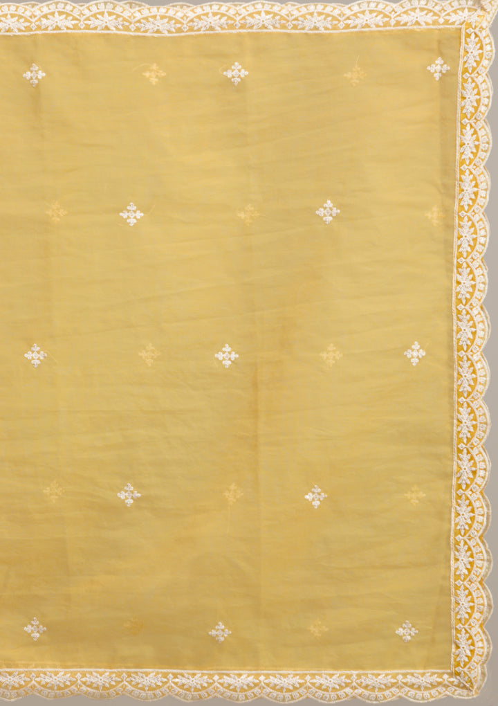 Yellow Threadwork Cotton Readymade Salwar Suit