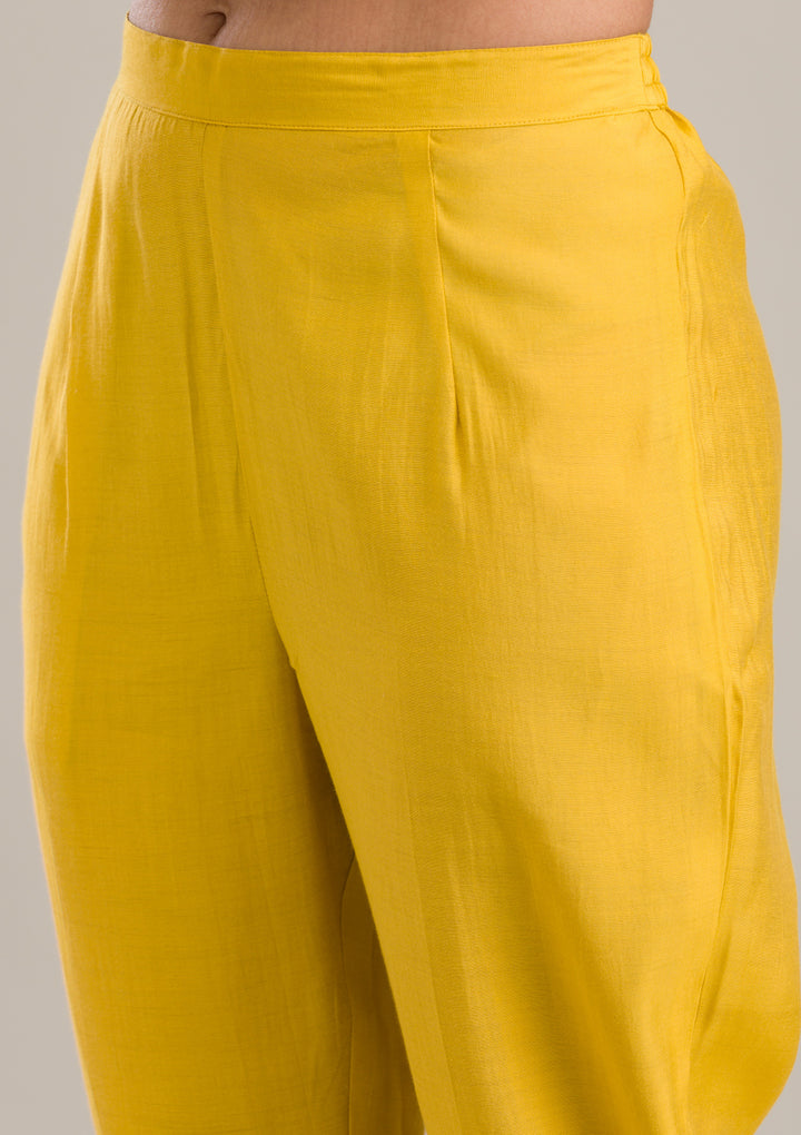 Yellow Threadwork Cotton Readymade Salwar Suit
