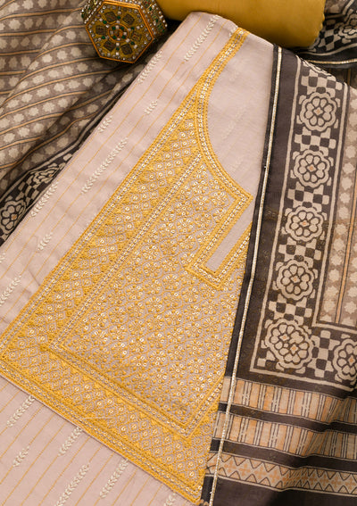 Yellow Threadwork Cotton Unstitched Salwar Suit