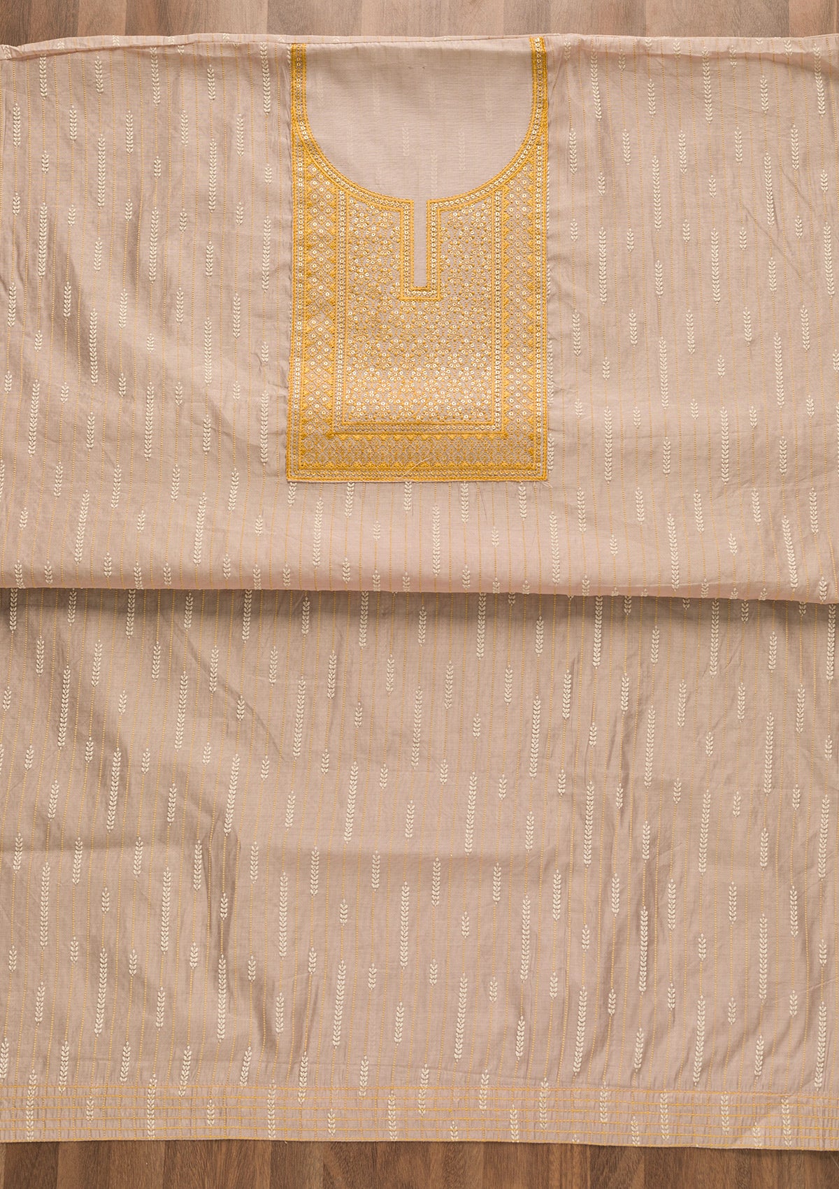 Yellow Threadwork Cotton Unstitched Salwar Suit