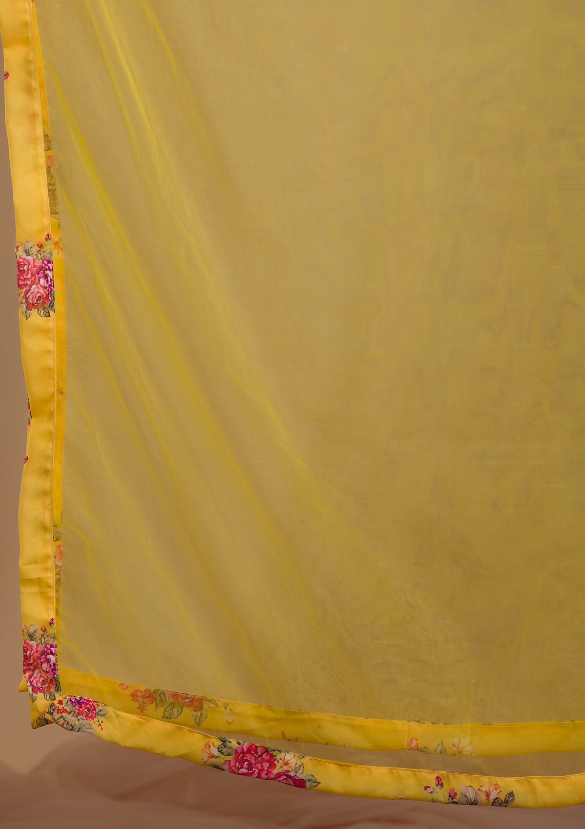 Yellow Threadwork Georgette Readymade Lehenga