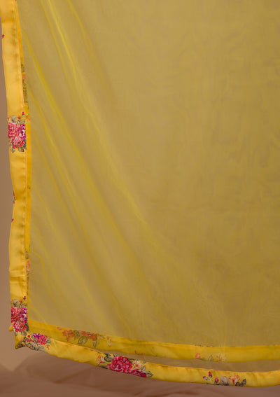 Yellow Threadwork Georgette Readymade Lehenga