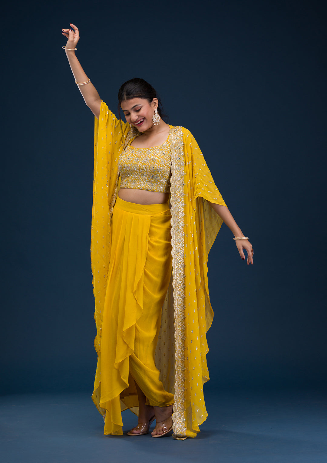 Yellow Threadwork Georgette Readymade Salwar Suit
