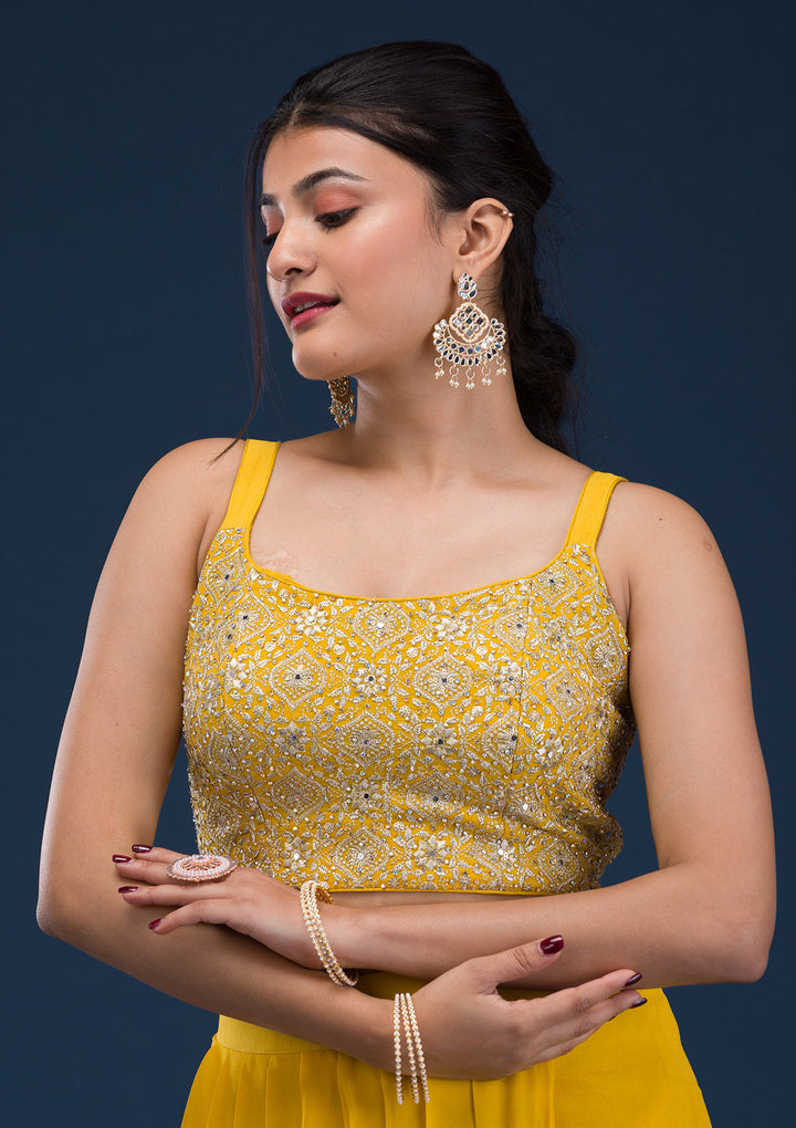 Yellow Threadwork Georgette Readymade Salwar Suit