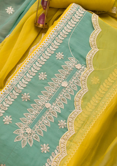 Yellow Threadwork Georgette Unstitched Salwar Suit