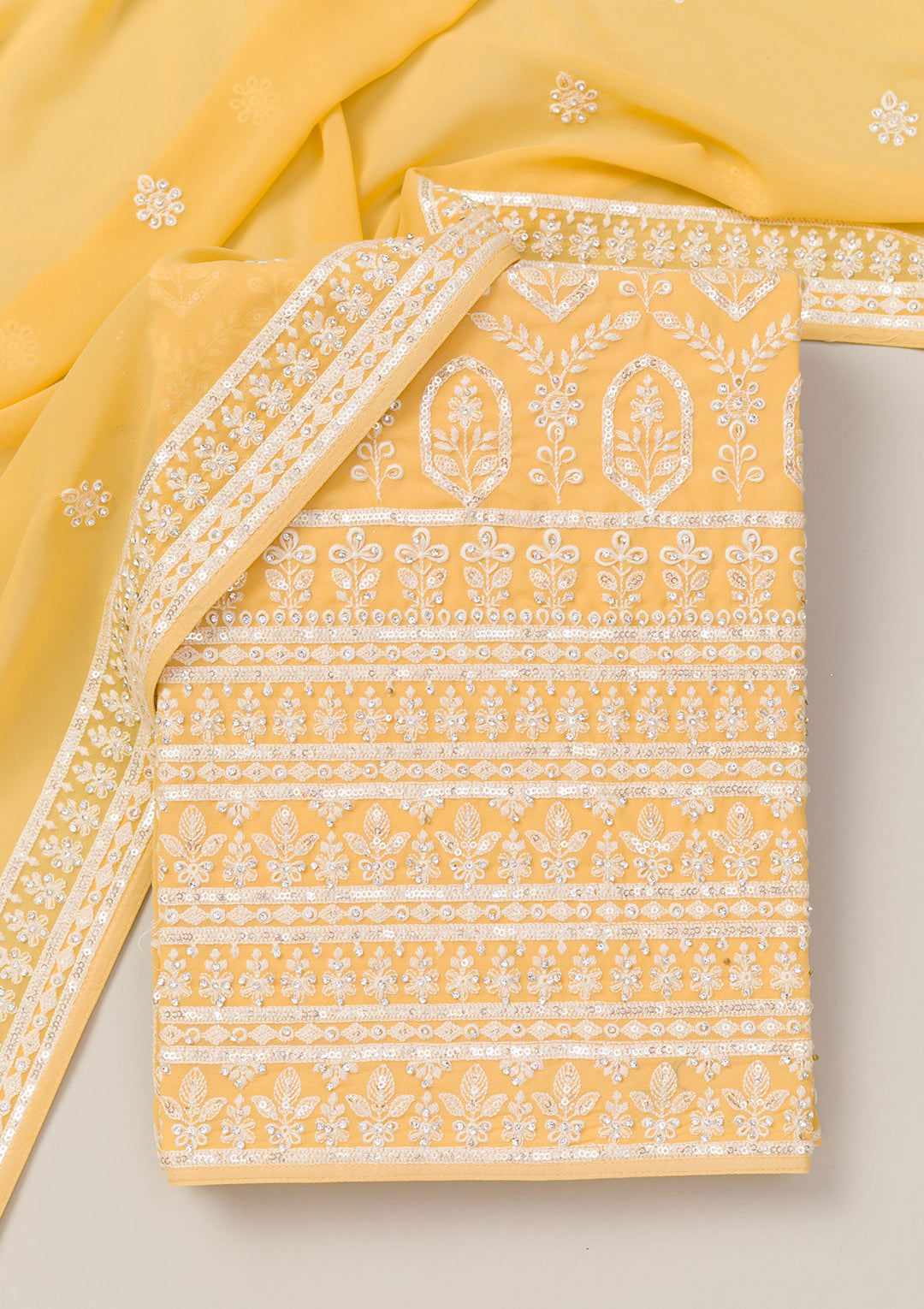 Yellow Threadwork Georgette Unstitched Salwar Suit