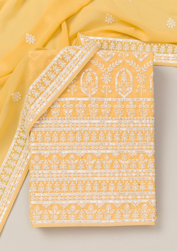 Yellow Threadwork Georgette Unstitched Salwar Suit