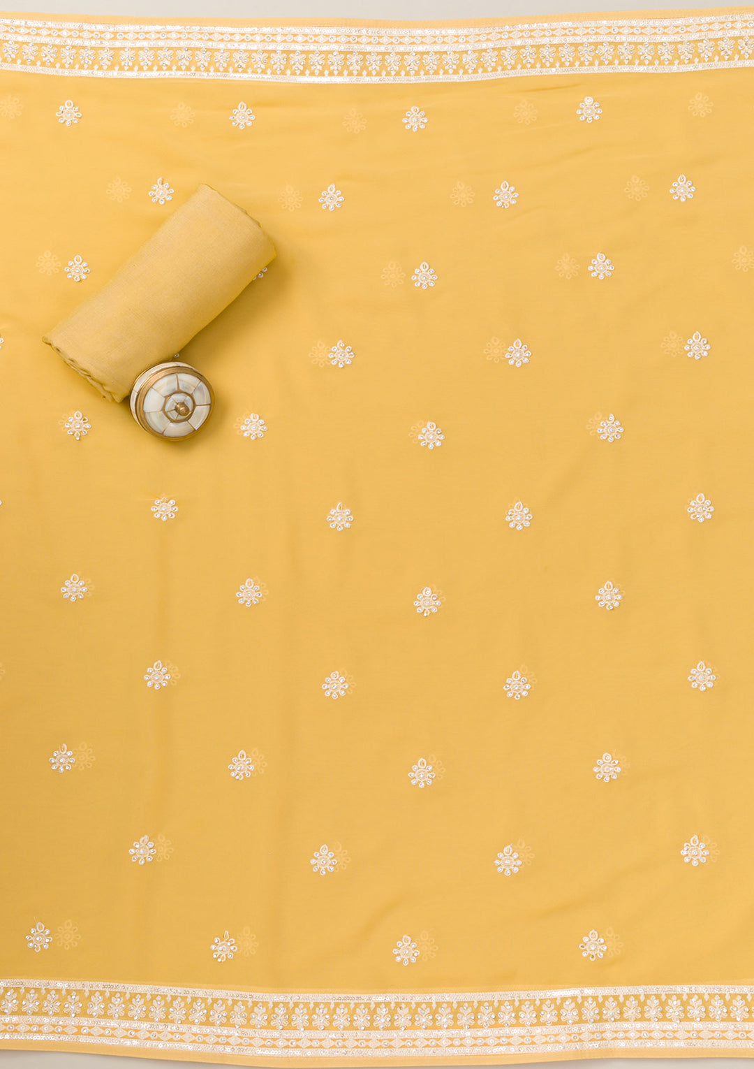 Yellow Threadwork Georgette Unstitched Salwar Suit