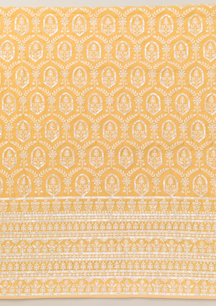 Yellow Threadwork Georgette Unstitched Salwar Suit
