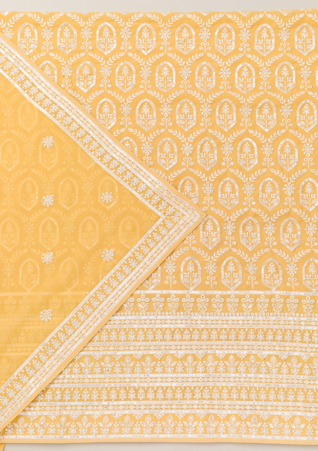 Yellow Threadwork Georgette Unstitched Salwar Suit