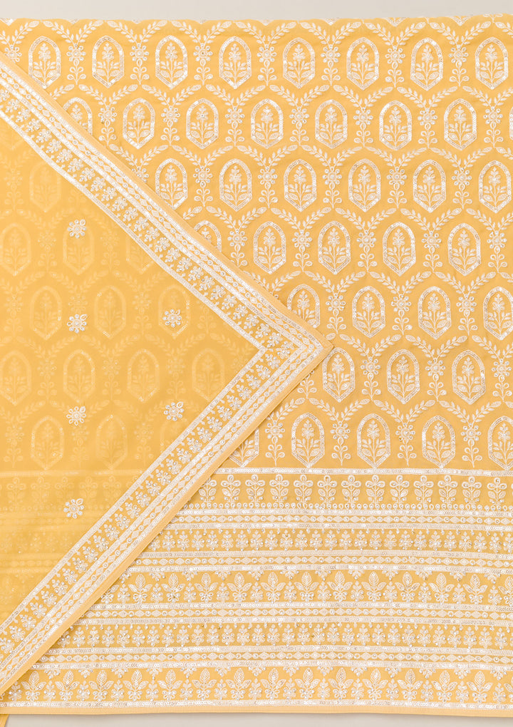 Yellow Threadwork Georgette Unstitched Salwar Suit
