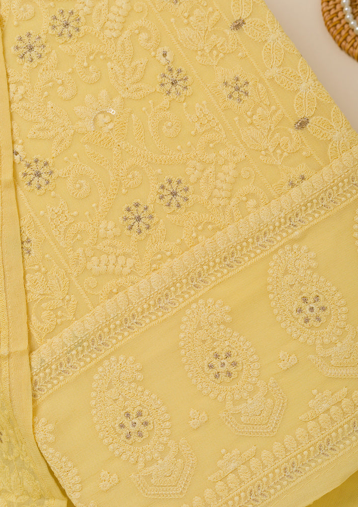 Yellow Threadwork Georgette Unstitched Salwar Suit