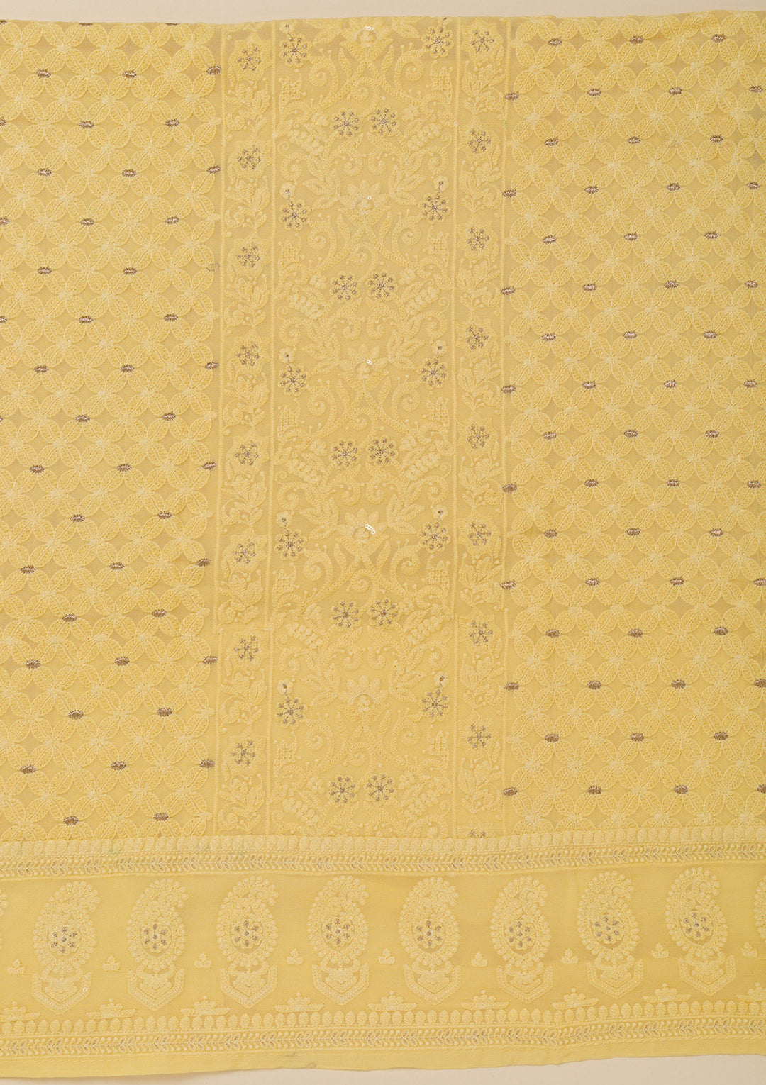 Yellow Threadwork Georgette Unstitched Salwar Suit
