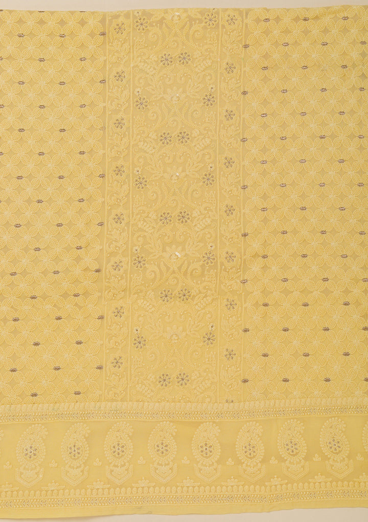 Yellow Threadwork Georgette Unstitched Salwar Suit