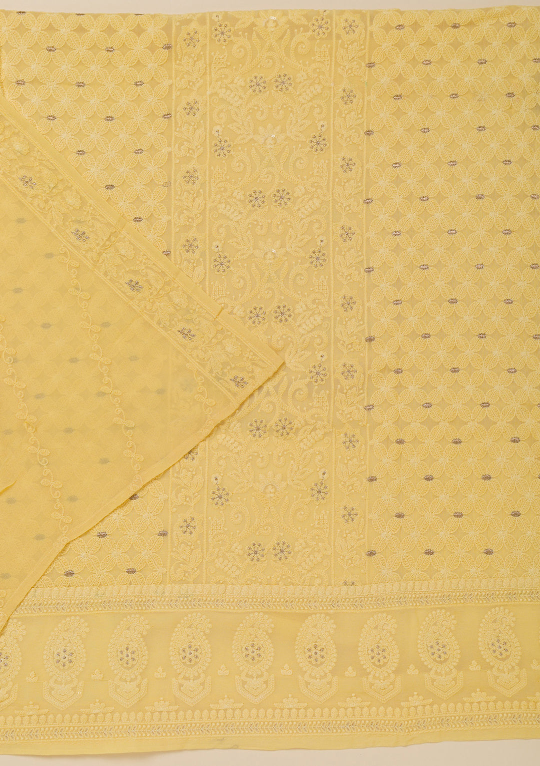 Yellow Threadwork Georgette Unstitched Salwar Suit
