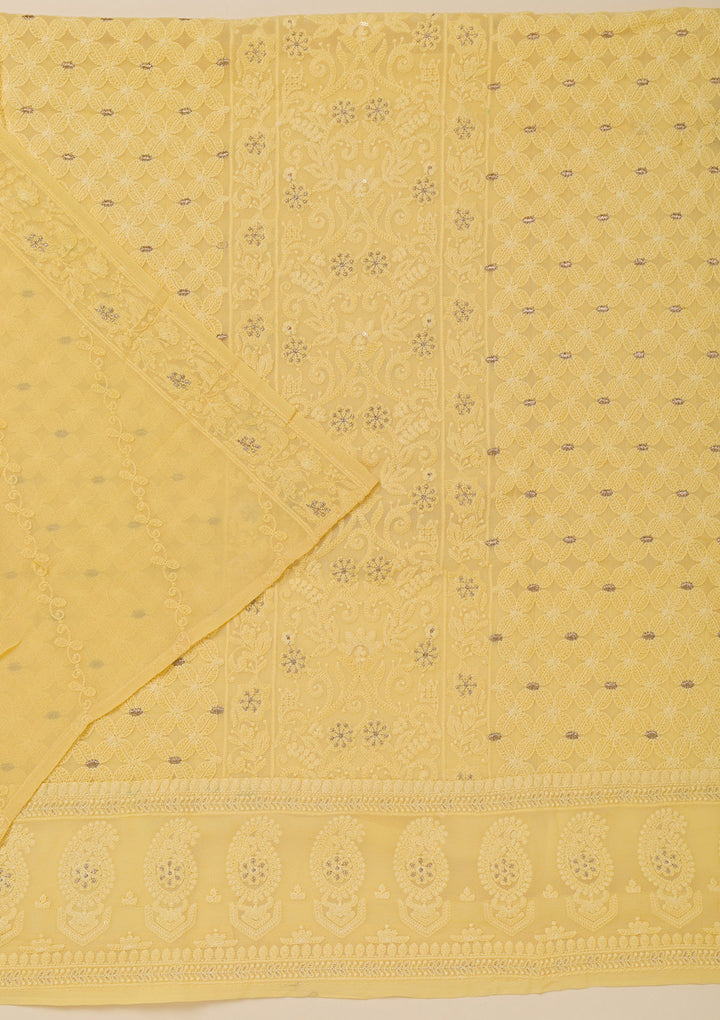 Yellow Threadwork Georgette Unstitched Salwar Suit
