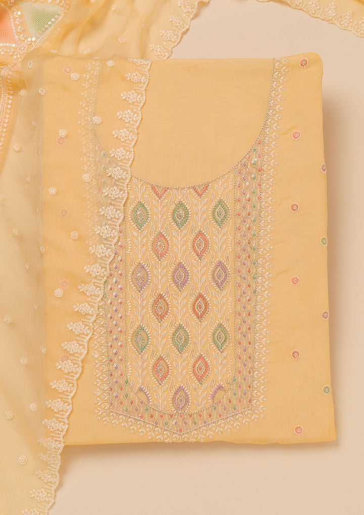 Yellow Threadwork Georgette Unstitched Salwar Suit