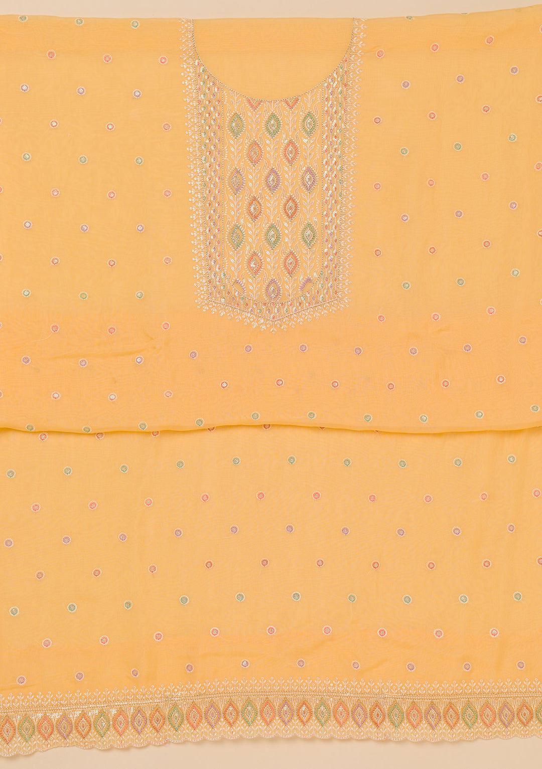 Yellow Threadwork Georgette Unstitched Salwar Suit