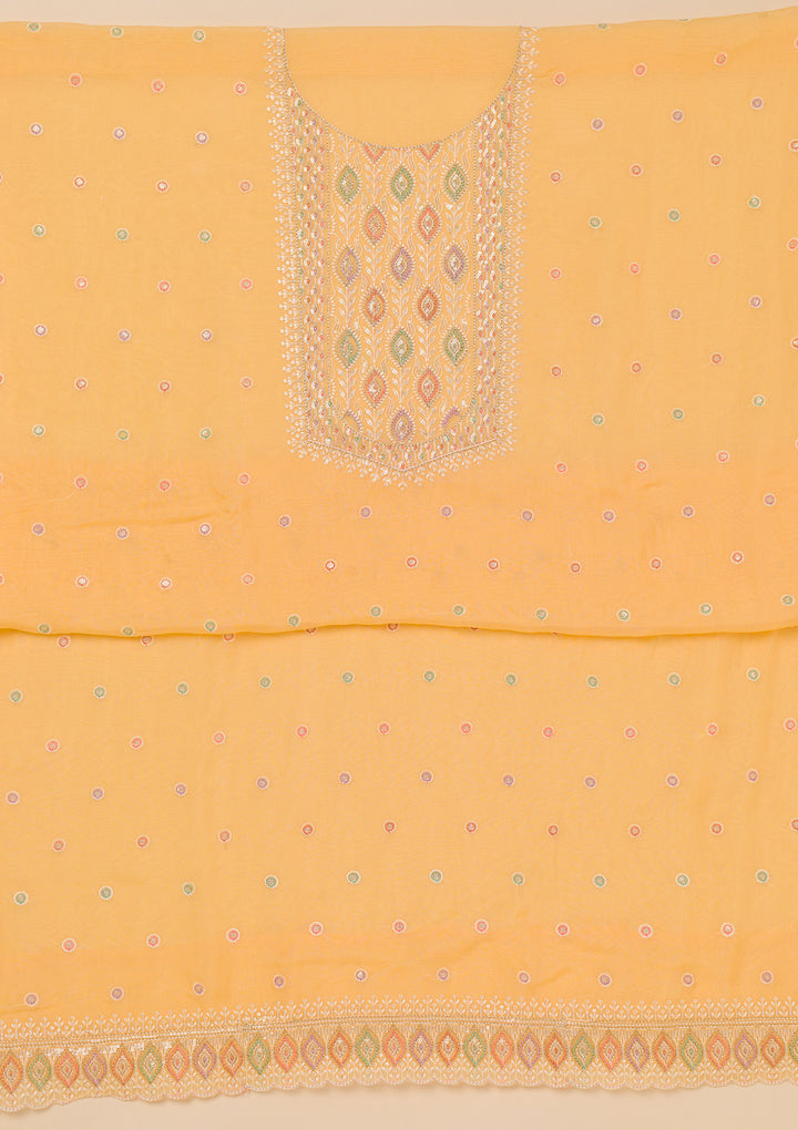 Yellow Threadwork Georgette Unstitched Salwar Suit