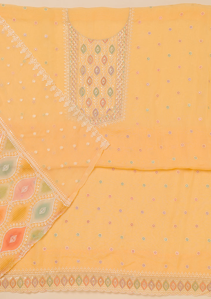 Yellow Threadwork Georgette Unstitched Salwar Suit