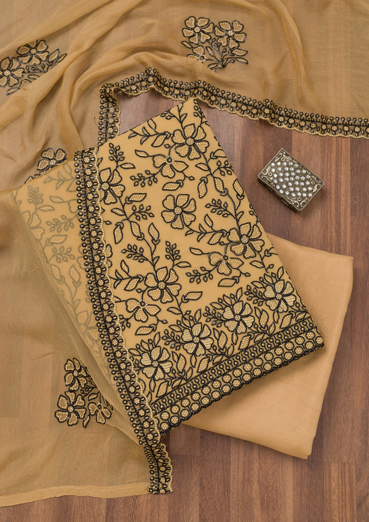 Yellow Threadwork Georgette Unstitched Salwar Suit