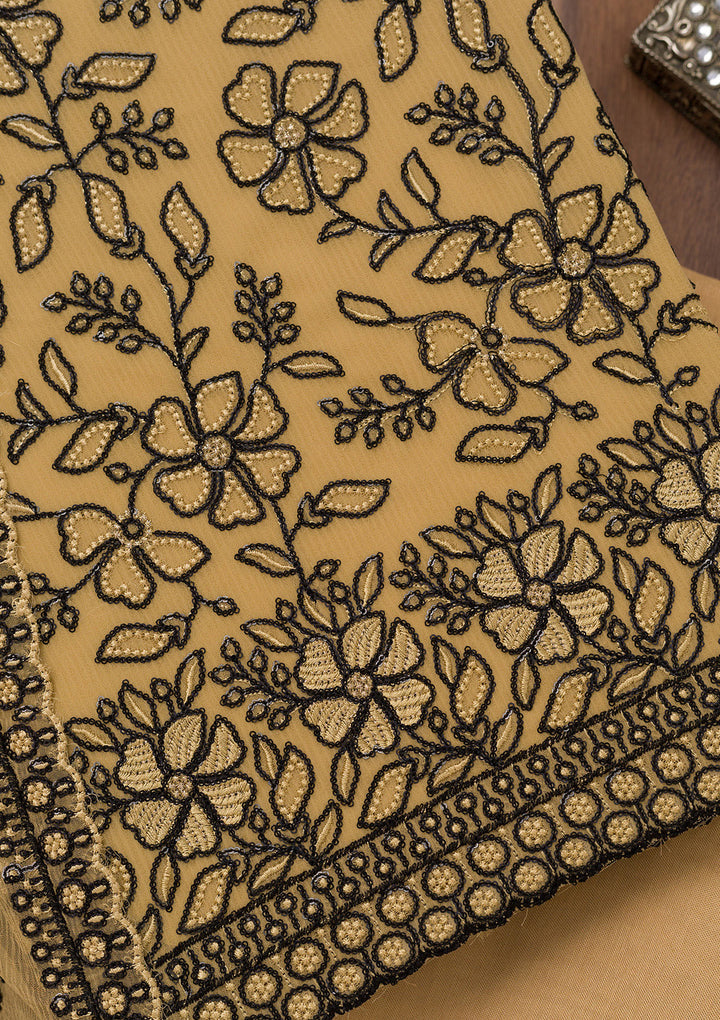 Yellow Threadwork Georgette Unstitched Salwar Suit