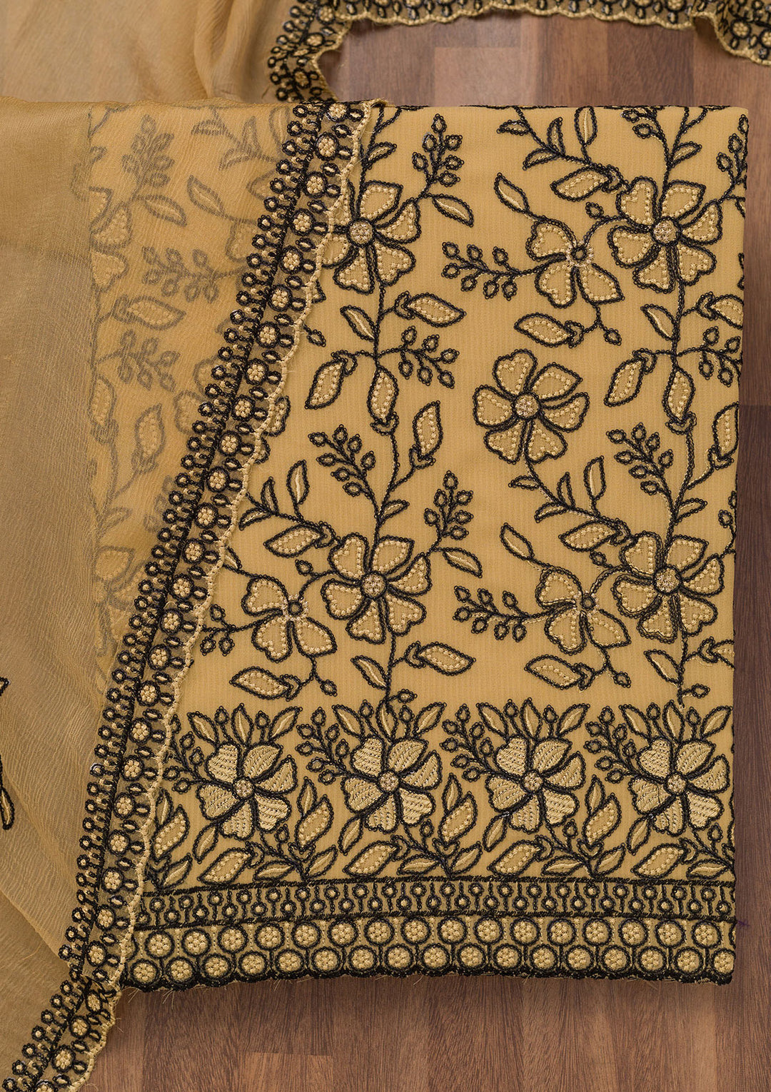 Yellow Threadwork Georgette Unstitched Salwar Suit