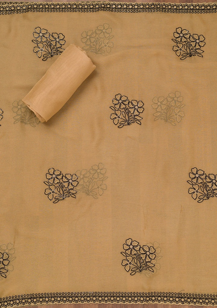 Yellow Threadwork Georgette Unstitched Salwar Suit