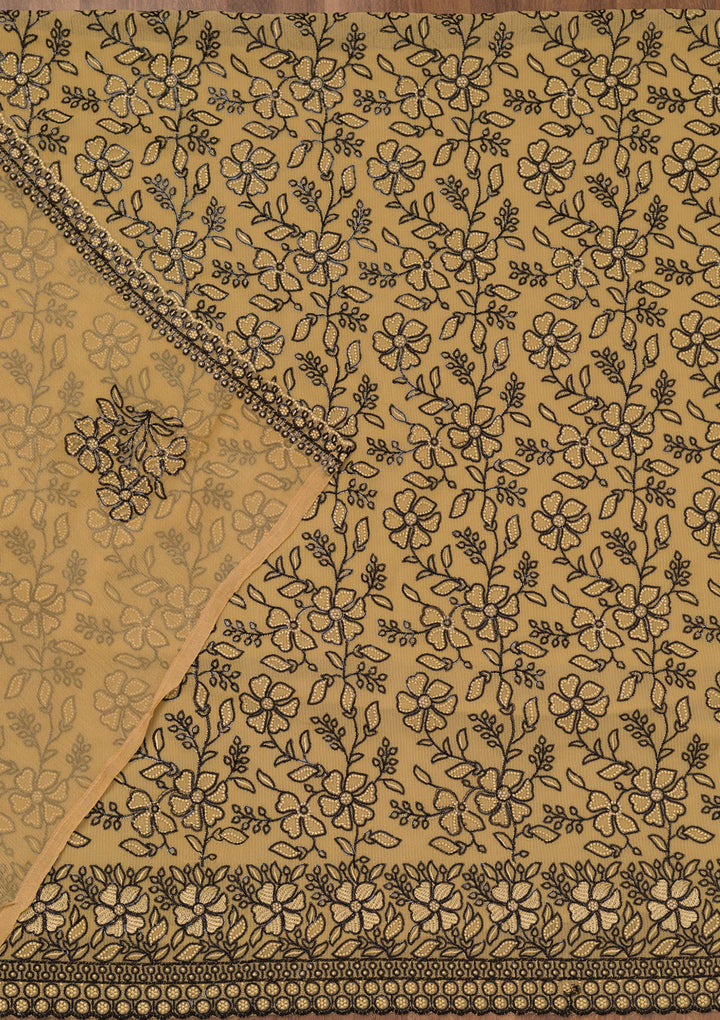 Yellow Threadwork Georgette Unstitched Salwar Suit