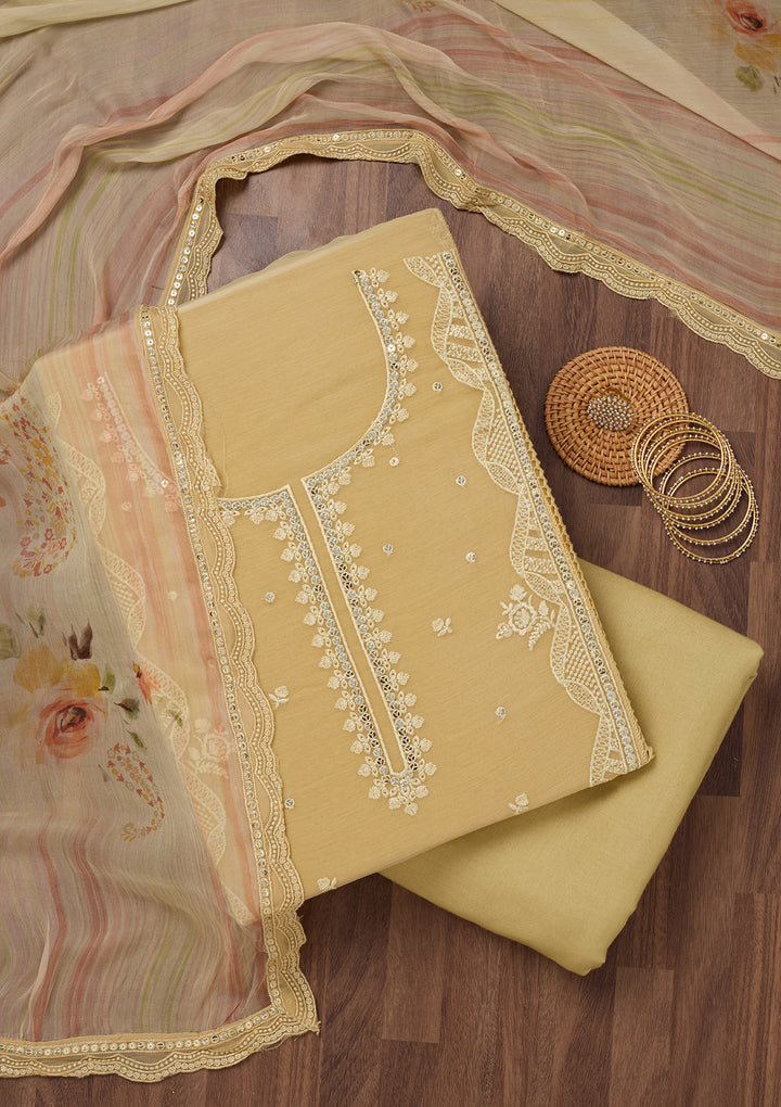 Yellow Threadwork Georgette Unstitched Salwar Suit