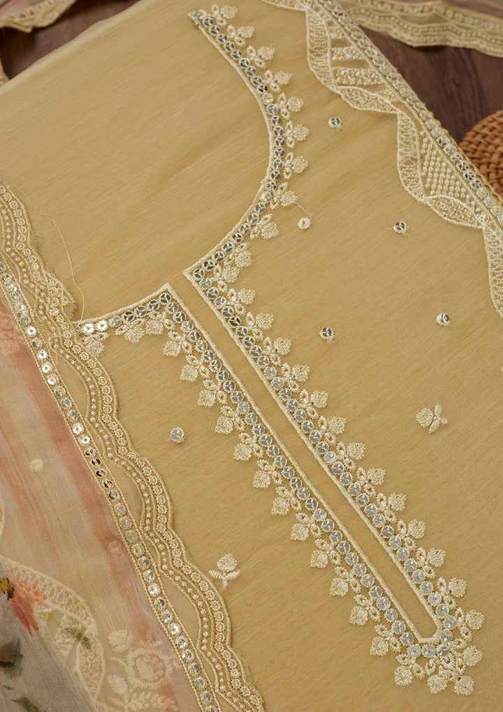 Yellow Threadwork Georgette Unstitched Salwar Suit