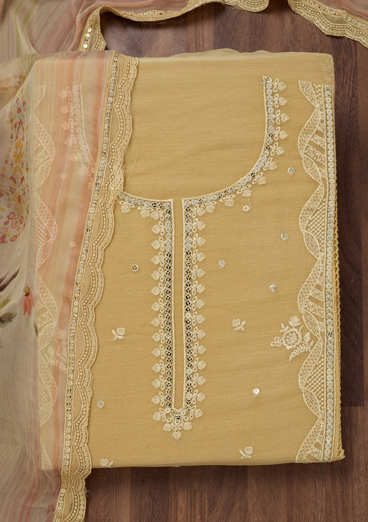 Yellow Threadwork Georgette Unstitched Salwar Suit