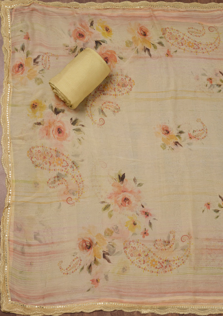 Yellow Threadwork Georgette Unstitched Salwar Suit