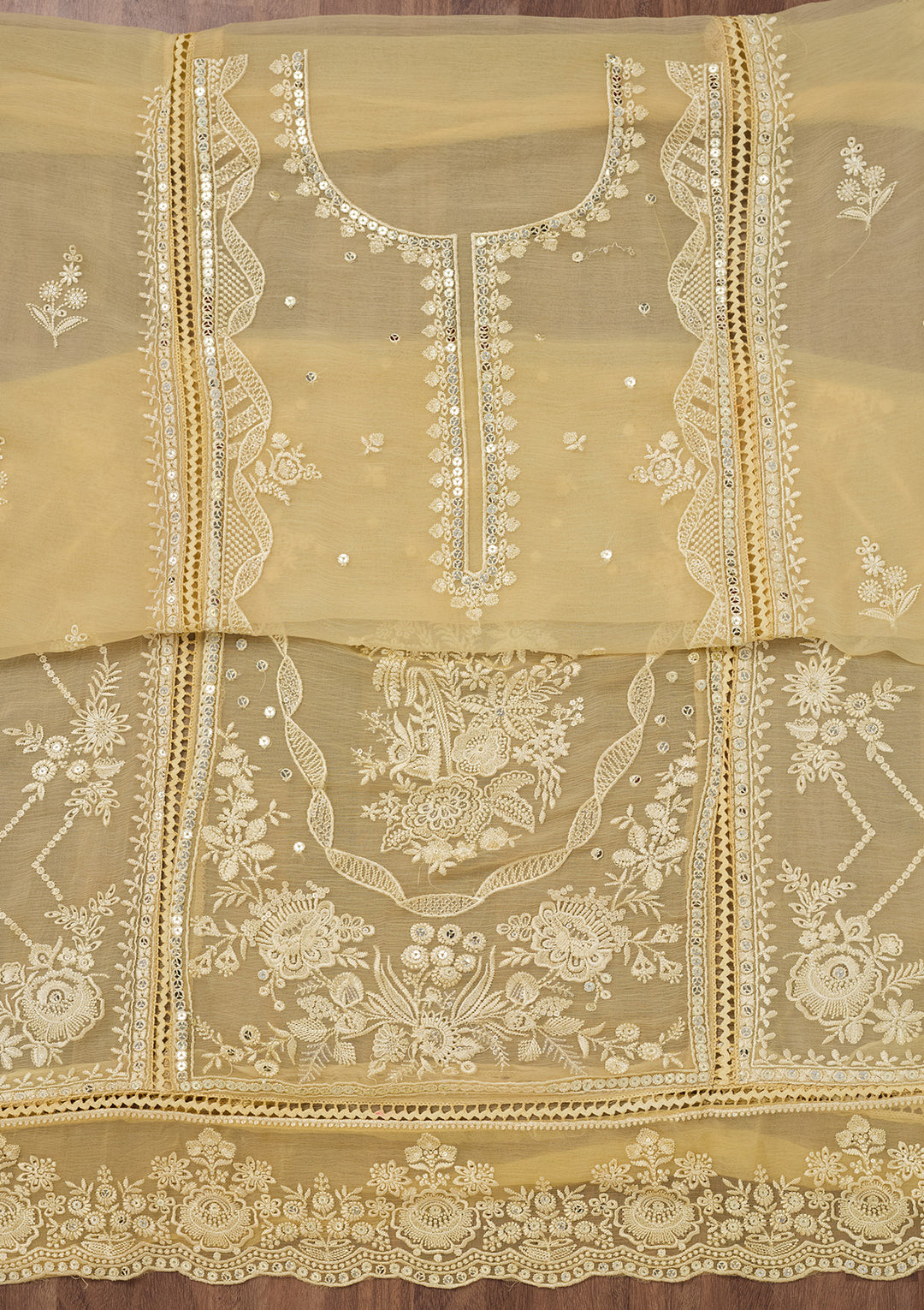 Yellow Threadwork Georgette Unstitched Salwar Suit