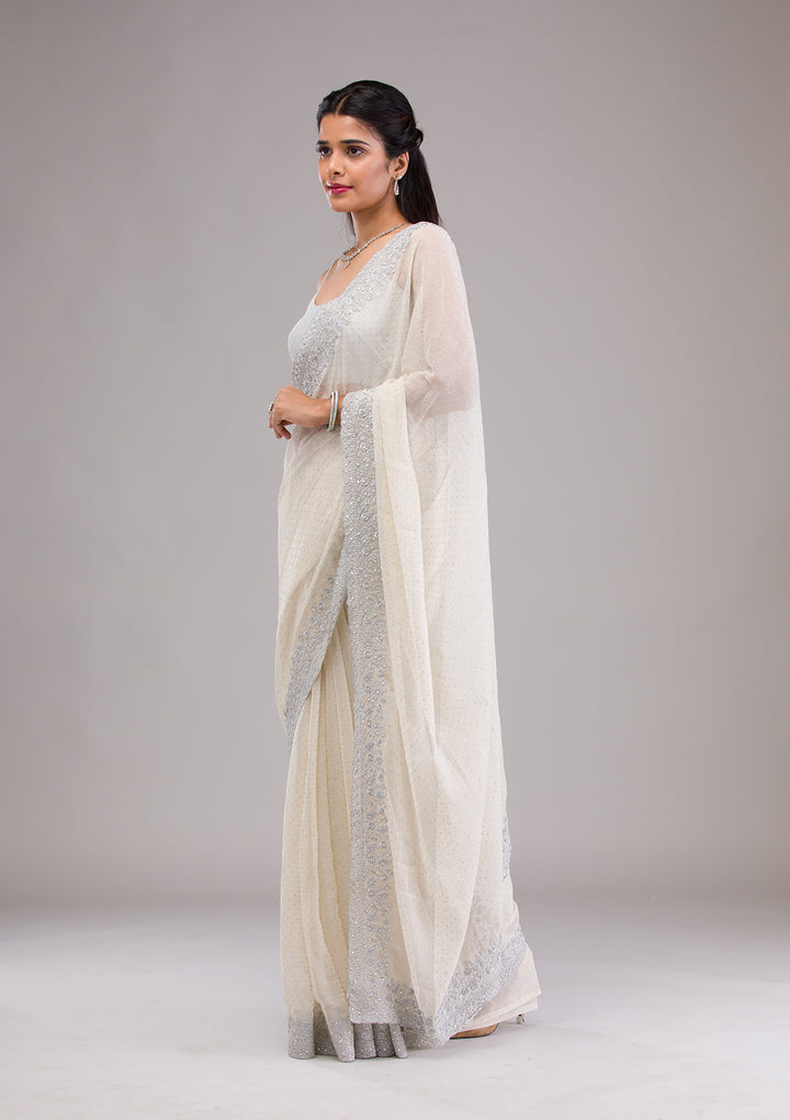 Yellow Threadwork Georgette Saree