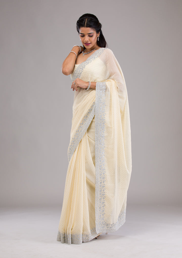 Yellow Threadwork Georgette Saree