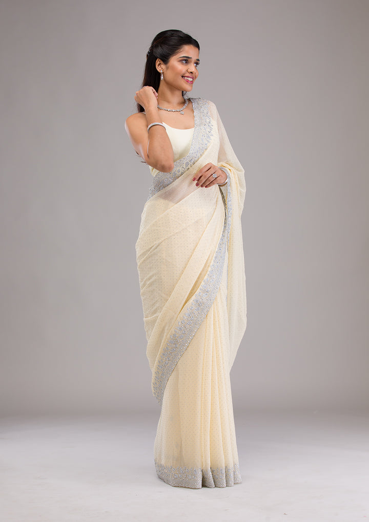 Yellow Threadwork Georgette Saree