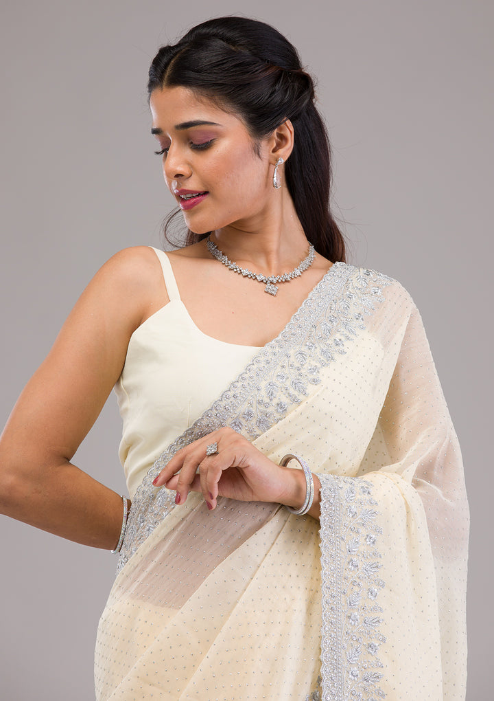 Yellow Threadwork Georgette Saree