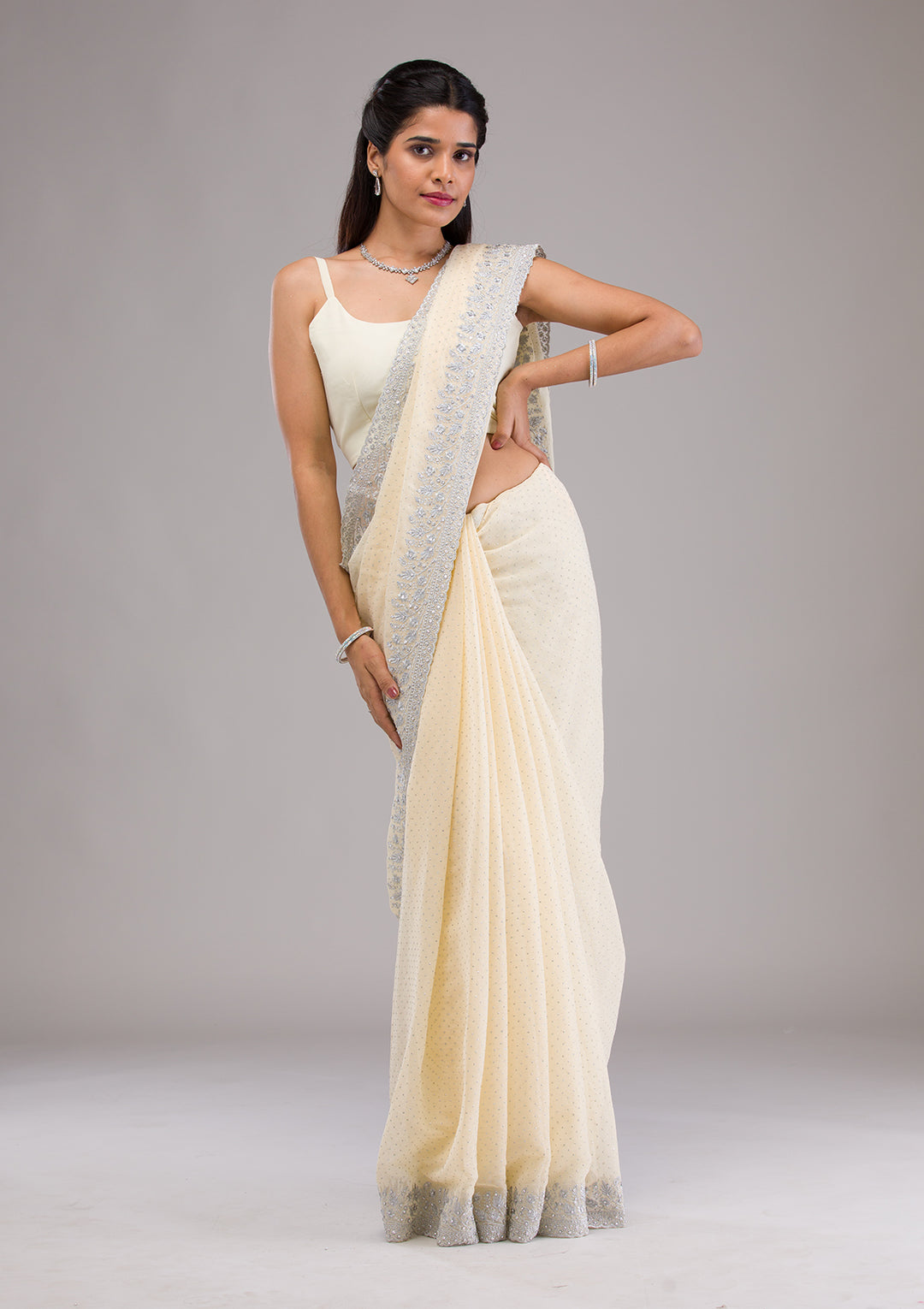 Yellow Threadwork Georgette Saree