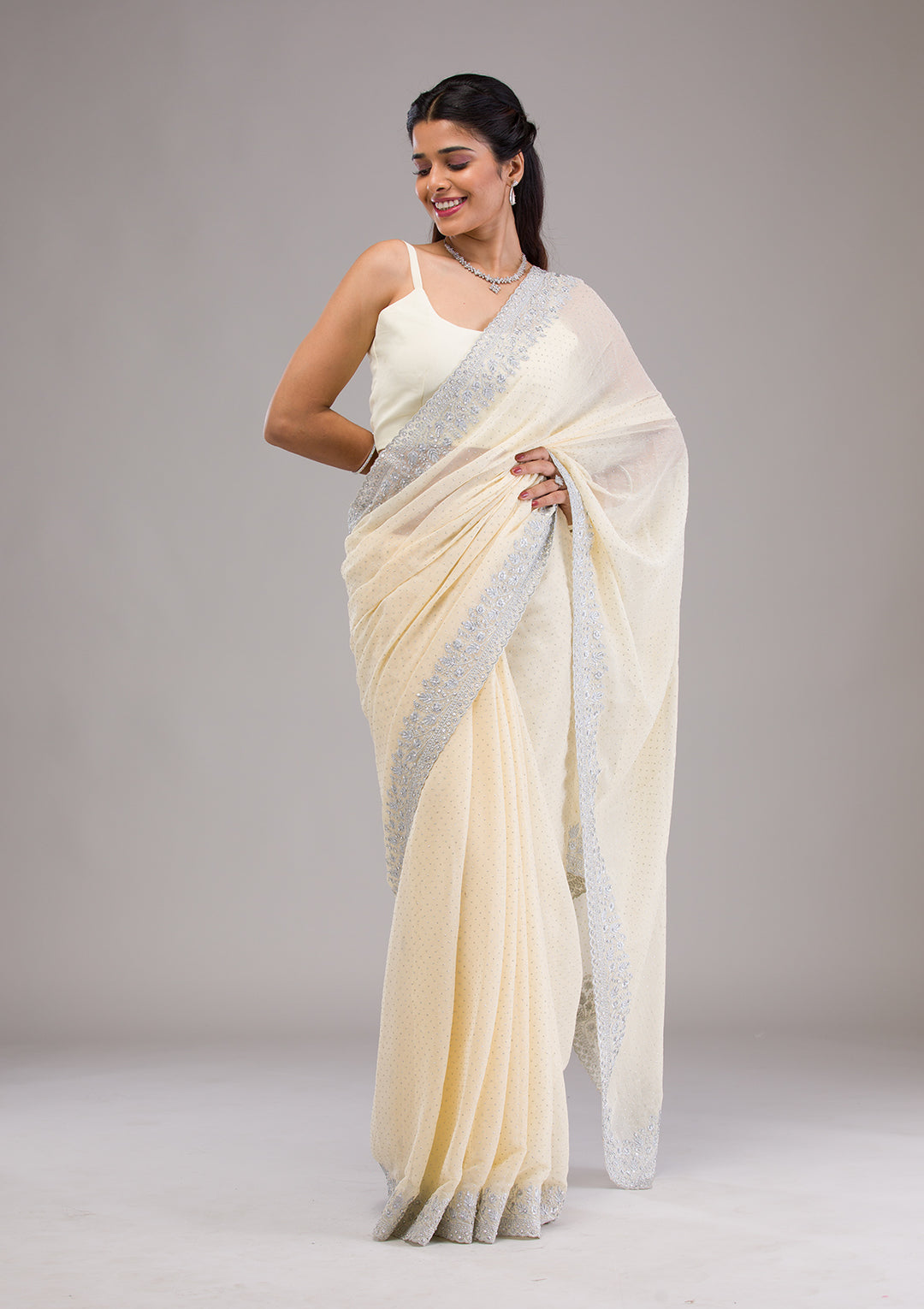 Yellow Threadwork Georgette Saree