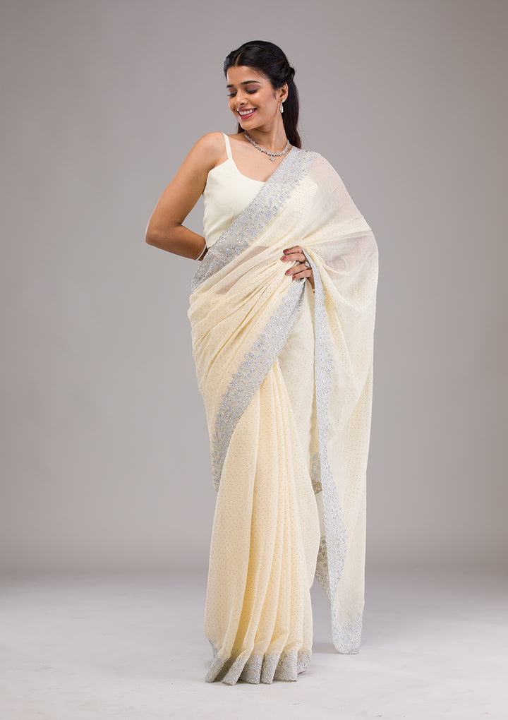 Yellow Threadwork Georgette Saree
