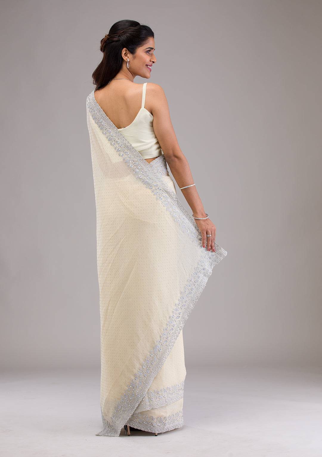 Yellow Threadwork Georgette Saree