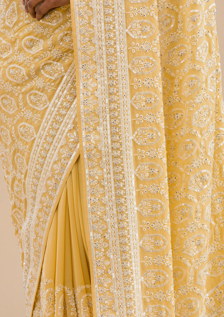 Yellow Threadwork Georgette Saree