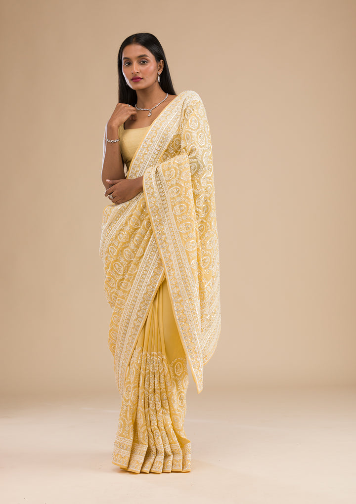 Yellow Threadwork Georgette Saree