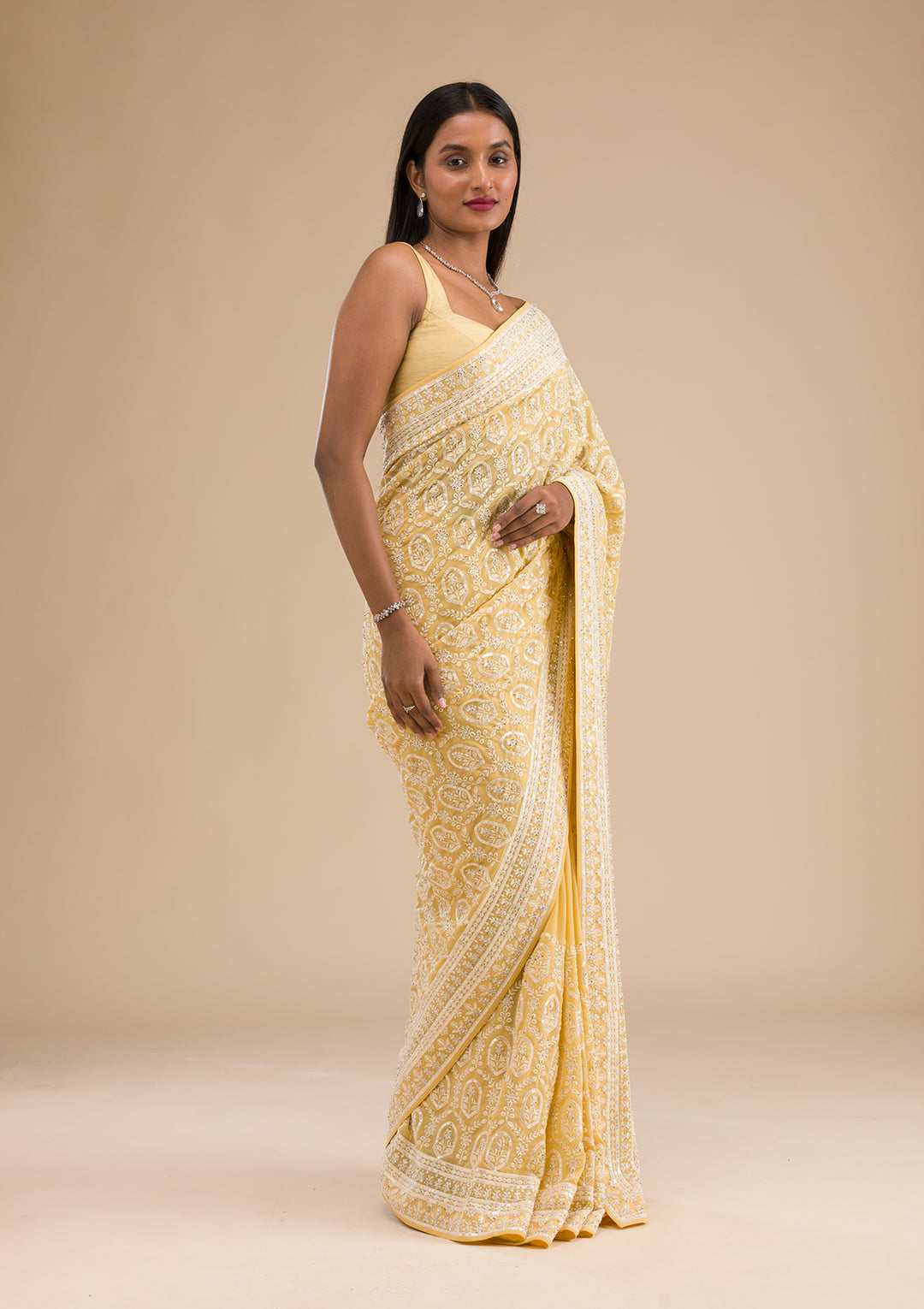 Yellow Threadwork Georgette Saree