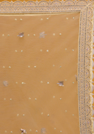 Yellow Threadwork Net Semi Stitched Lehenga