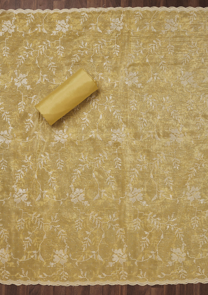 Yellow Threadwork Shimmer Unstitched Salwar Suit
