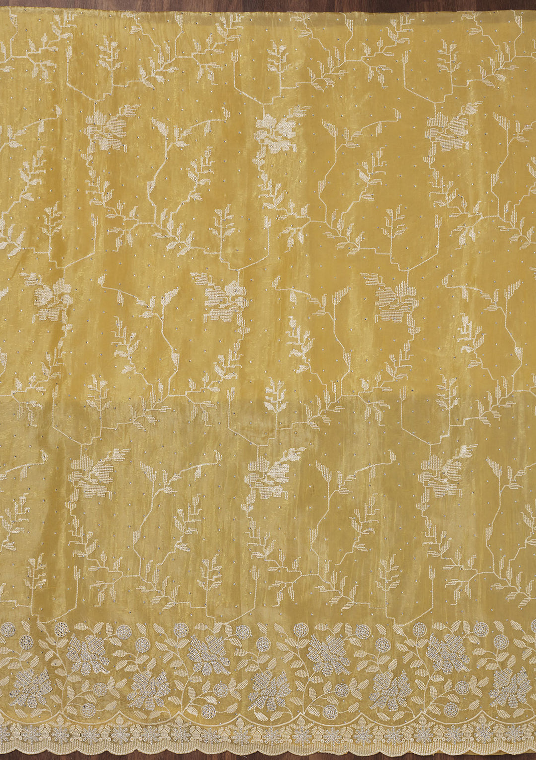 Yellow Threadwork Shimmer Unstitched Salwar Suit